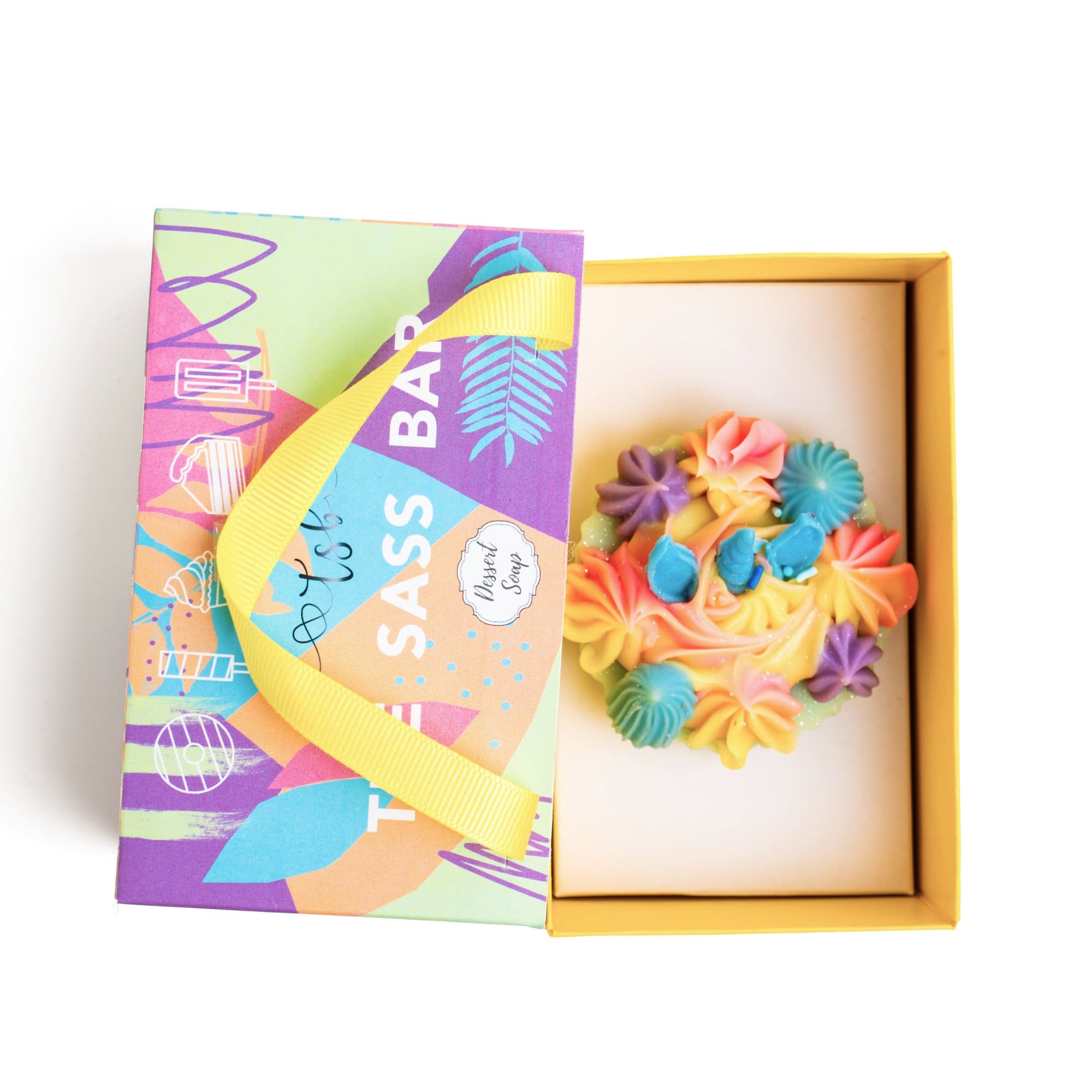 Mumbai studio shoot of colorful flower dessert soaps in box